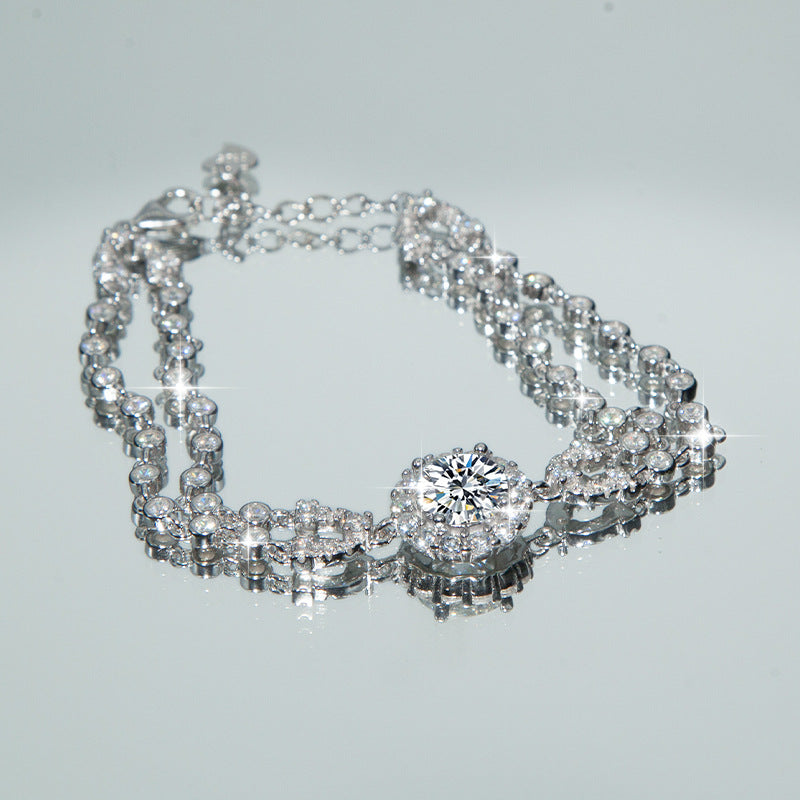 S925 Sterling Silver Moissanite Bracelet – Starry Sky U-Shape Elegant Jewelry
