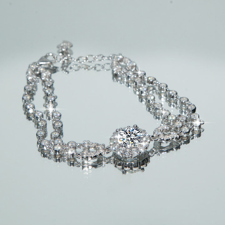 S925 Sterling Silver Moissanite Bracelet – Starry Sky U-Shape Elegant Jewelry