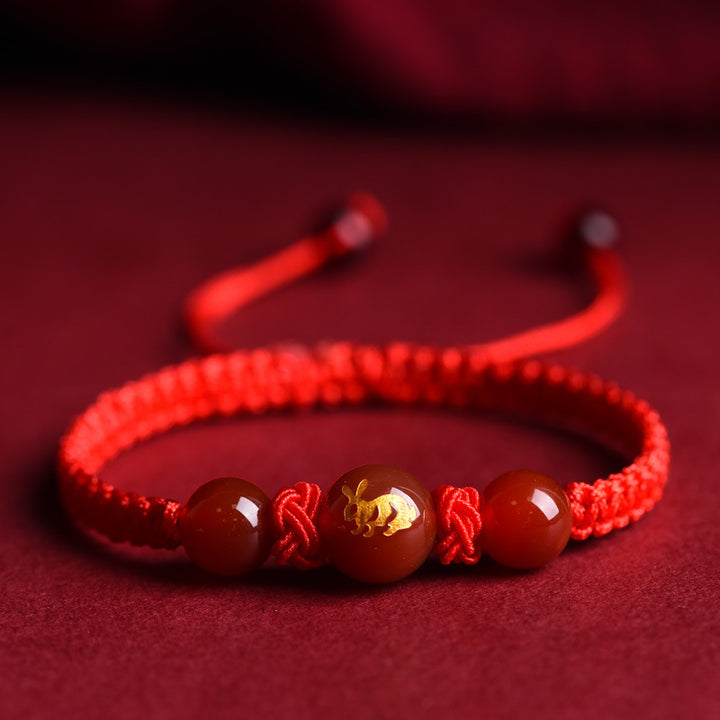 Zodiac Red Rope Bracelet – Natural Red Agate, Handwoven Charm