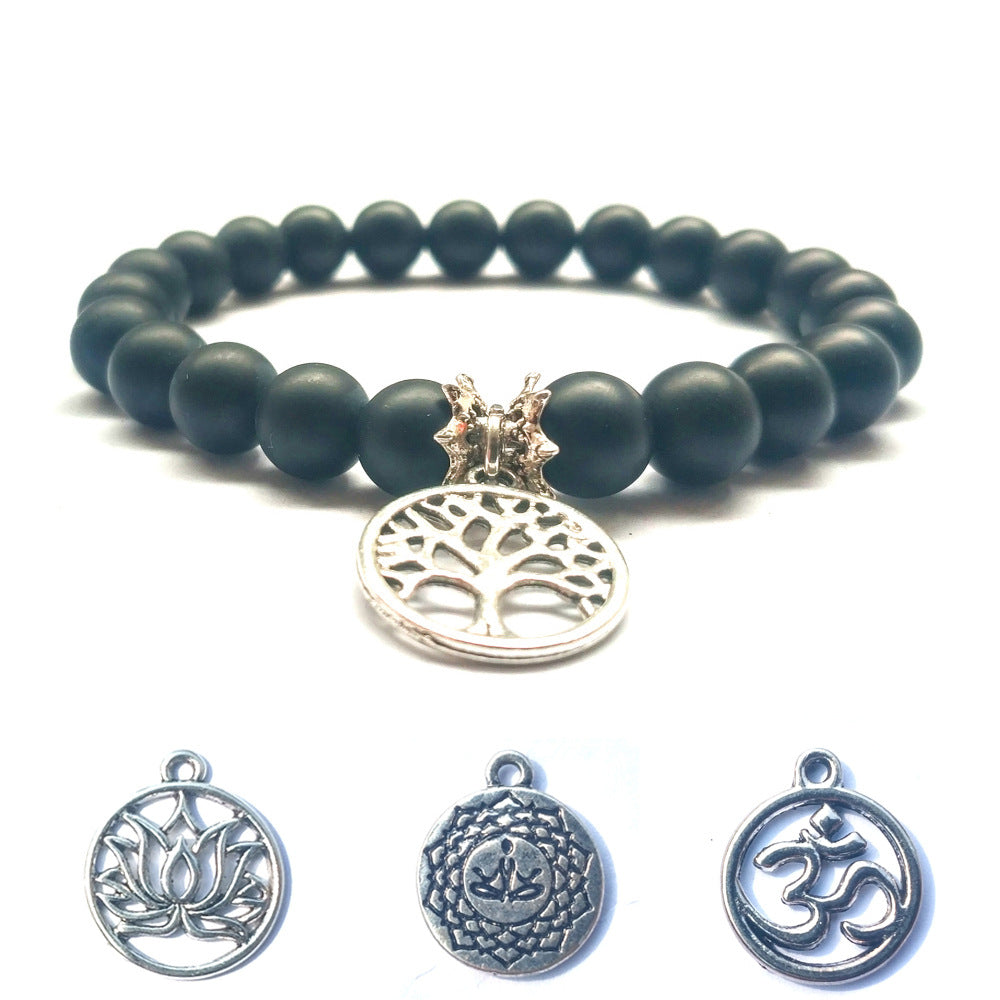 Frosted Black Agate Handmade Bracelet – Tree of Life Charm