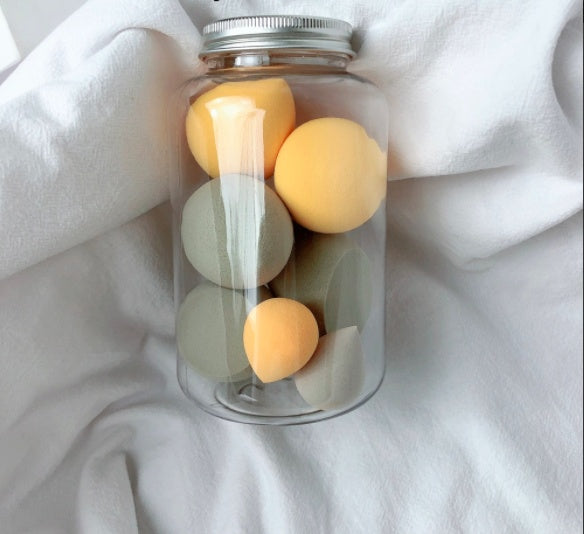 🥚💄 Set of 7 Beauty Egg Sponge Kit – Wet & Dry Makeup Blending Set with Storage Jar