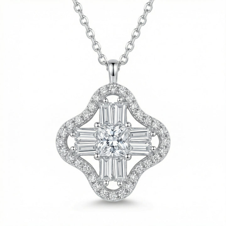 ✨ 925 Sterling Silver Elegant Diamond Pendant Necklace with Square & Baguette Accents ✨