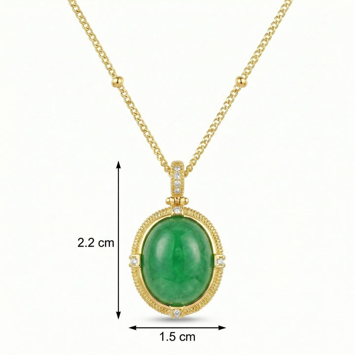 ✨ 925 Sterling Silver Radiant Oval Green Jade Pendant Necklace with Sparkling Accents ✨