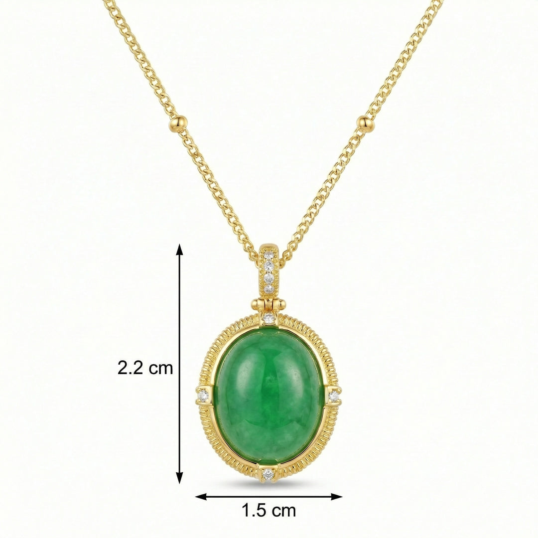 ✨ 925 Sterling Silver Radiant Oval Green Jade Pendant Necklace with Sparkling Accents ✨