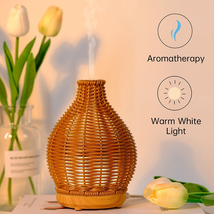 🌿💧 Rattan Domestic Aromatherapy Humidifier | Vase-Style Ultrasonic Desk Diffuser ✨