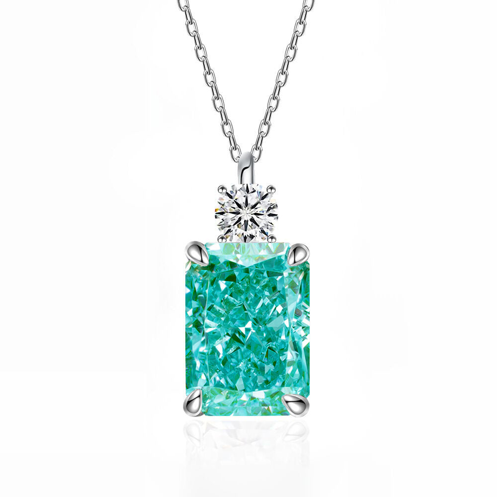 Women’s Deep Tanzanite Rectangular Necklace – 925 Silver Ice-Flower Cut Diamond Pendant