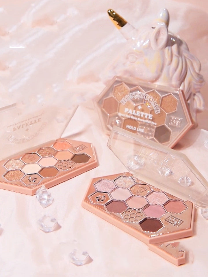 ✨ Honeycomb Diamond 3-Color Eyeshadow Palette – Honey Tea Brown Matte & Glitter Set ✨