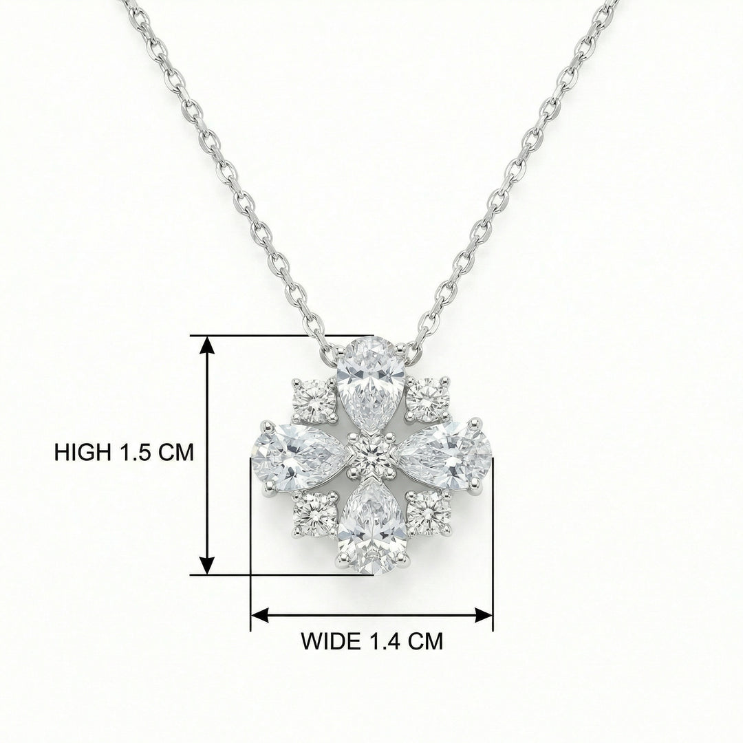 ✨ 925 Sterling Silver Floral Cluster Diamond Pendant Necklace ✨