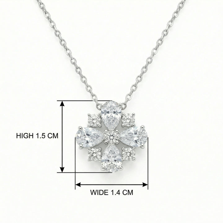 ✨ 925 Sterling Silver Floral Cluster Diamond Pendant Necklace ✨