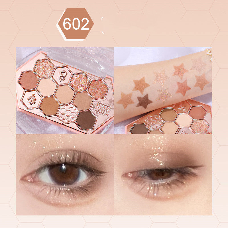 ✨ Honeycomb Diamond 3-Color Eyeshadow Palette – Honey Tea Brown Matte & Glitter Set ✨
