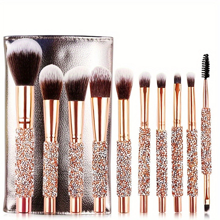 💎 10-Piece Luxury Crystal Makeup Brush Set – Diamond Rivet Handle with Pouch (Face & Eye Kit) 💄✨