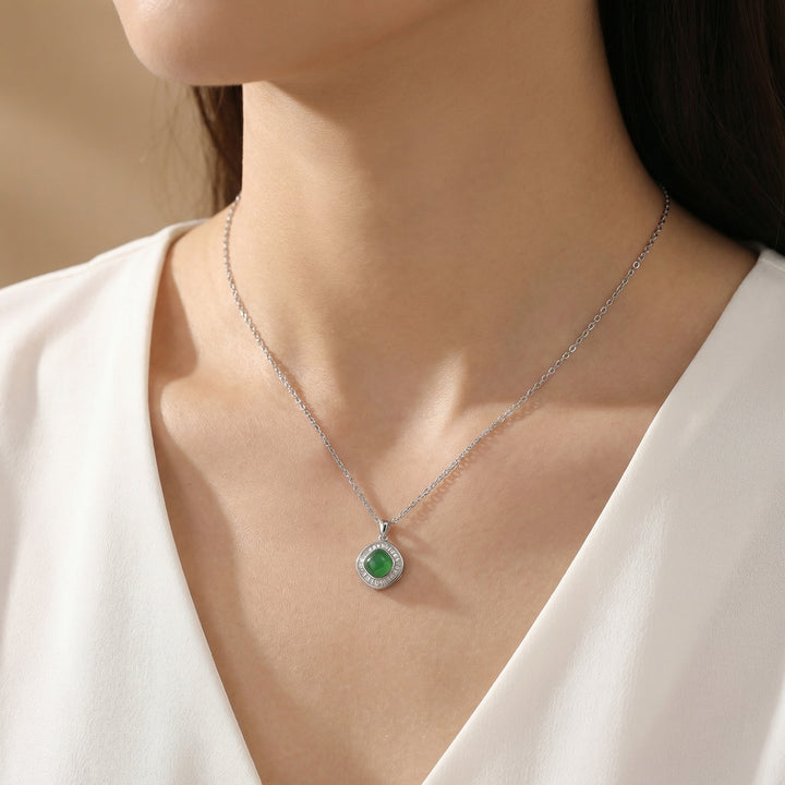 ✨ Green Jadeite Cushion Pendant Necklace