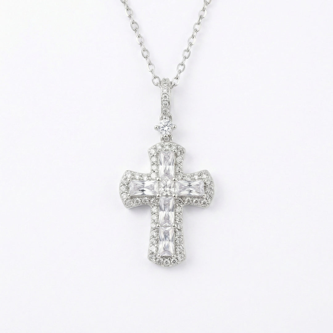 ✨ 925 Sterling Silver Cross Necklace with CZ Accents