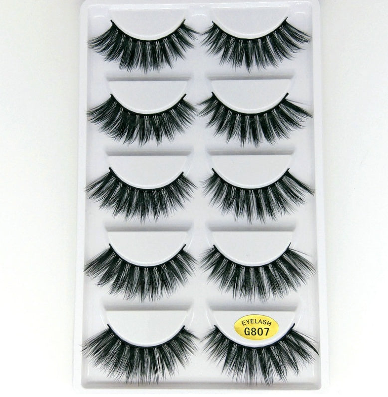 👁️✨ 3D Mink Hair False Eyelashes – Thick Volume 5 Pairs Cotton Stem Lash Set