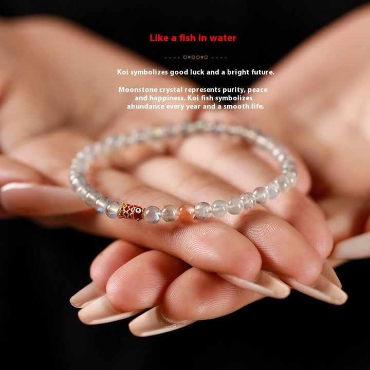 Handmade Moonstone Koi Enamel Bracelet – Light Luxury Design