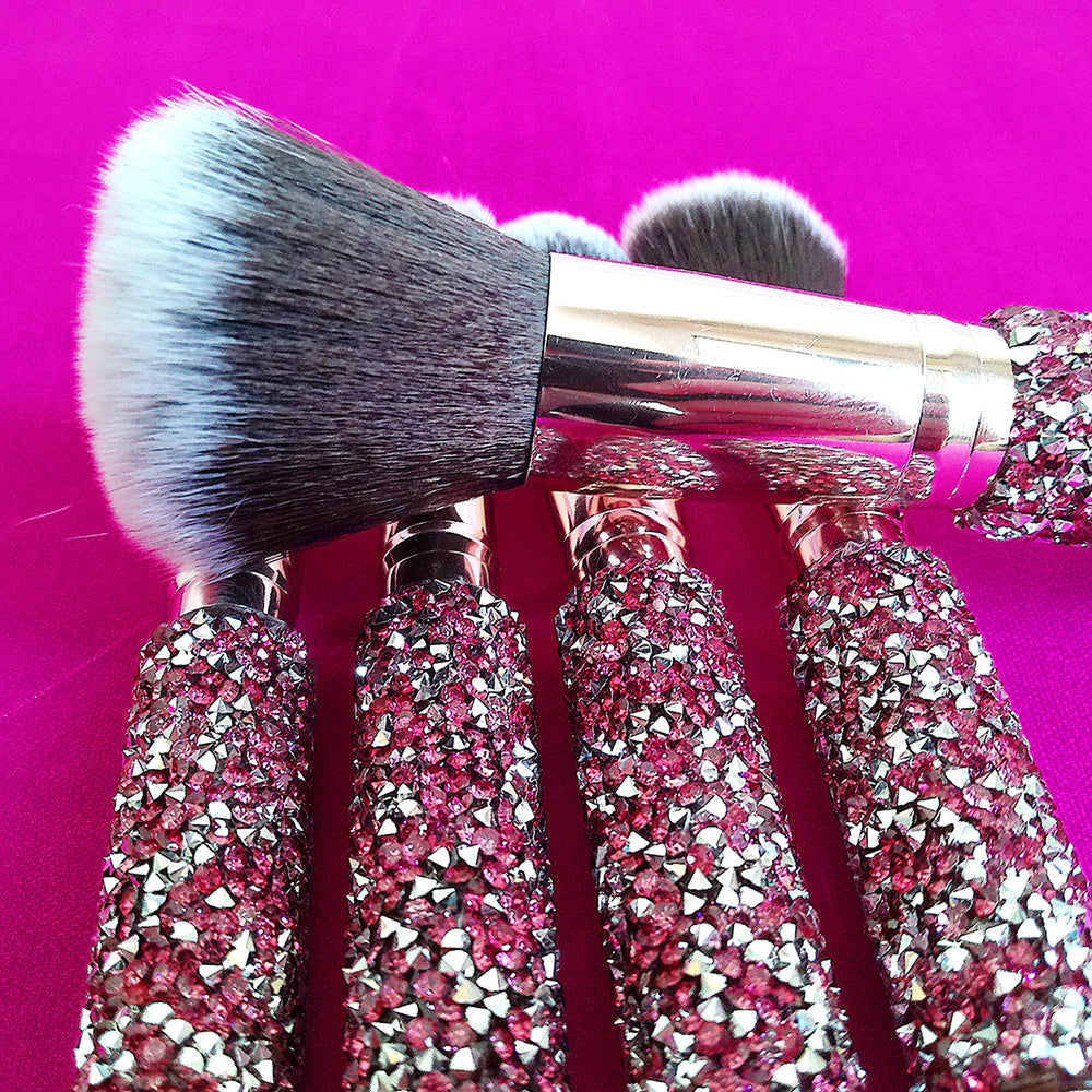 10-in-1 Diamond Inlaid Makeup Brush Set – Rhinestone Pink Professional Brushes with Storage Bag 💄✨