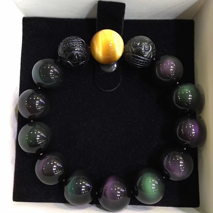 Natural Colorful Eye Obsidian Bracelet – Geometric Crystal Beads