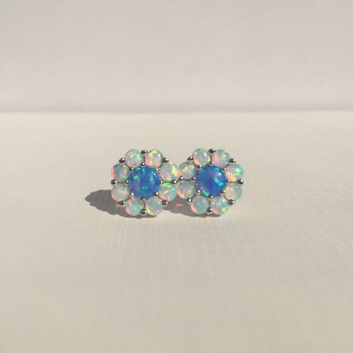 S925 Sterling Silver Opal Flower Earrings – Elegant Floral Stud Jewelry