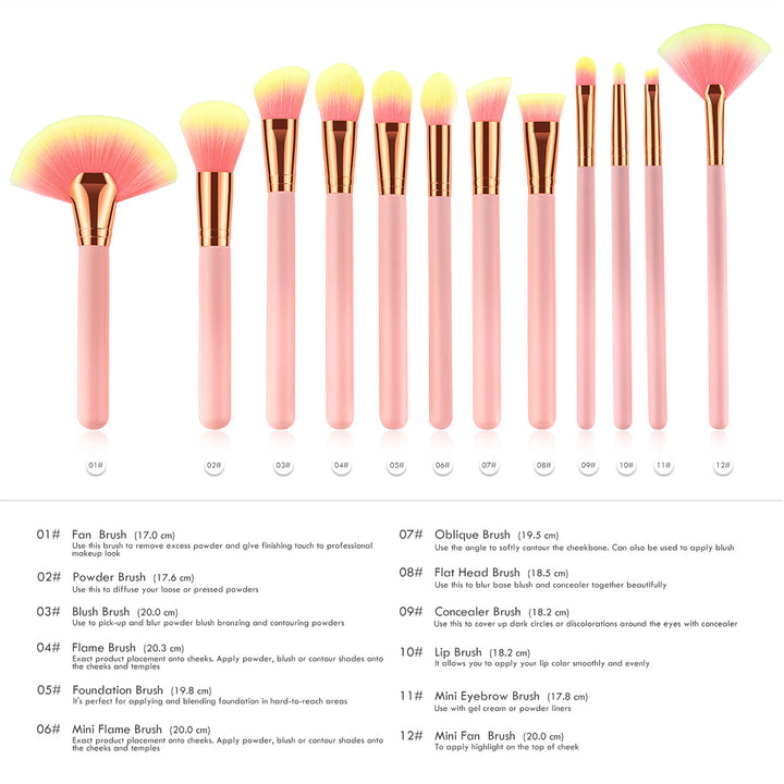 ✨ 12-Piece Beauty Makeup Brush Set — Pink Wooden Handle Tools 💄💗