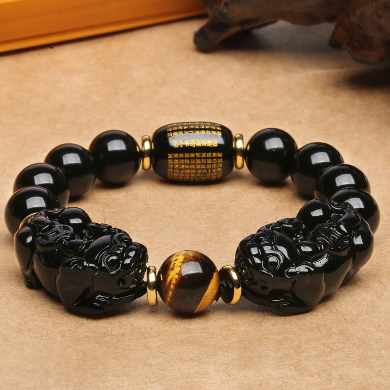 Natural Mexican Gold Obsidian Double Pi Xiu Bracelet