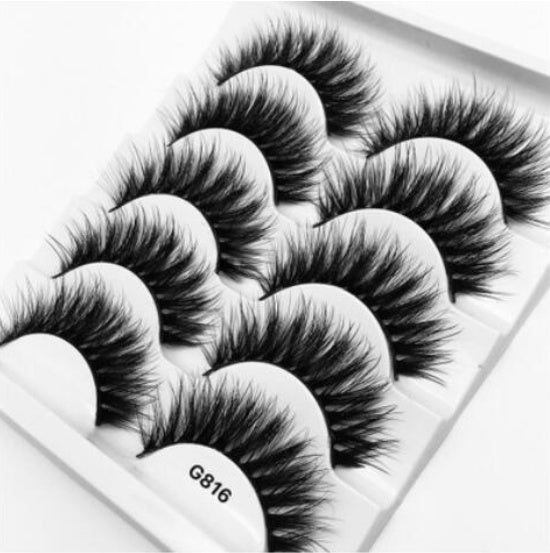 👁️✨ 3D Mink Hair False Eyelashes – Thick Volume 5 Pairs Cotton Stem Lash Set