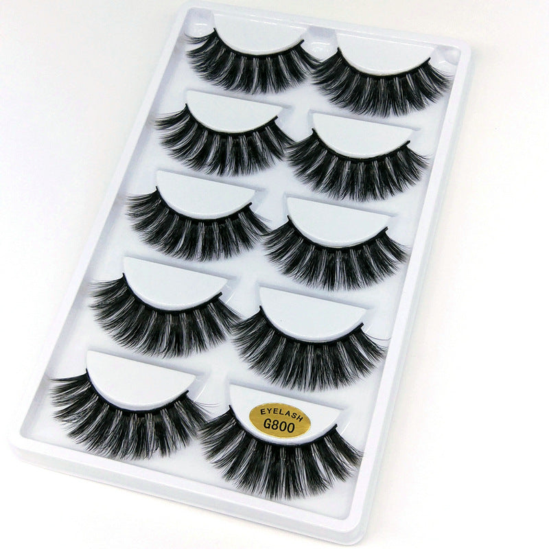 👁️✨ 3D Mink Hair False Eyelashes – Thick Volume 5 Pairs Cotton Stem Lash Set