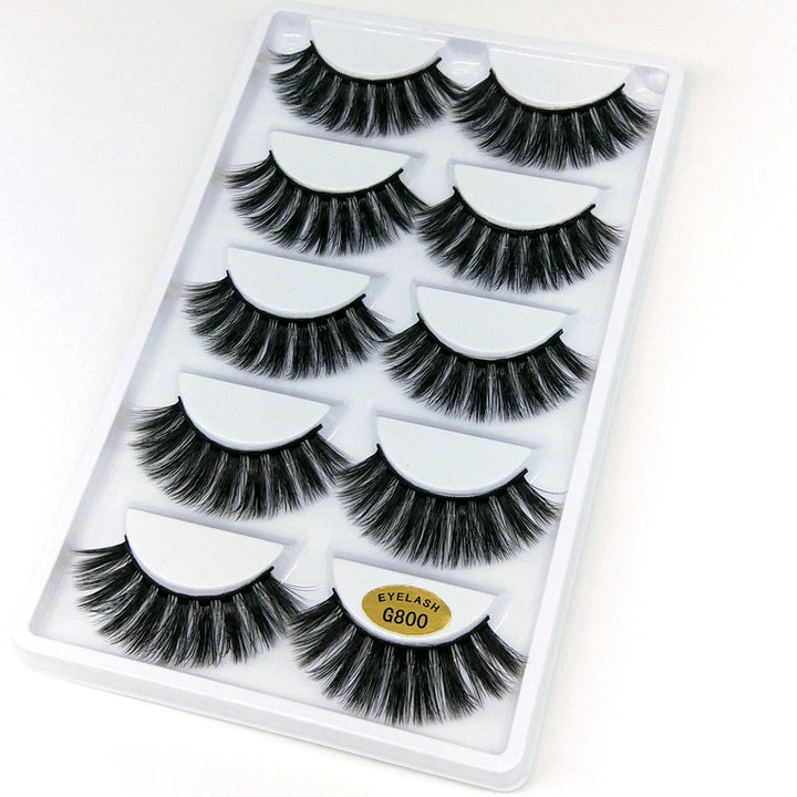 👁️✨ 3D Mink Hair False Eyelashes – Thick Volume 5 Pairs Cotton Stem Lash Set
