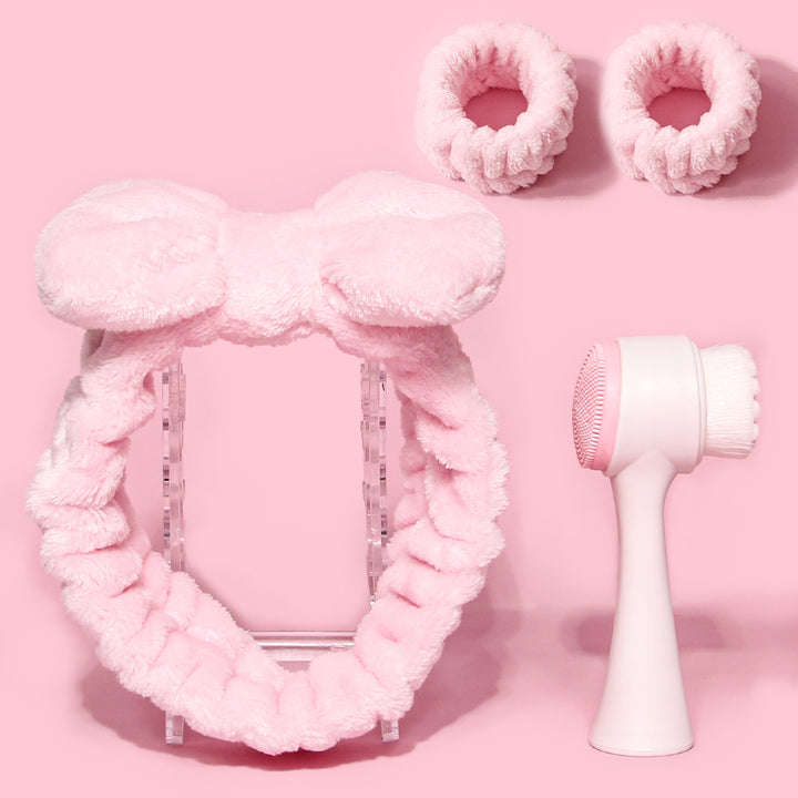 💖🧼 Facial Wash Set | Coral Fleece Hair Band + Cleansing Brushes (3/4-Piece Set)