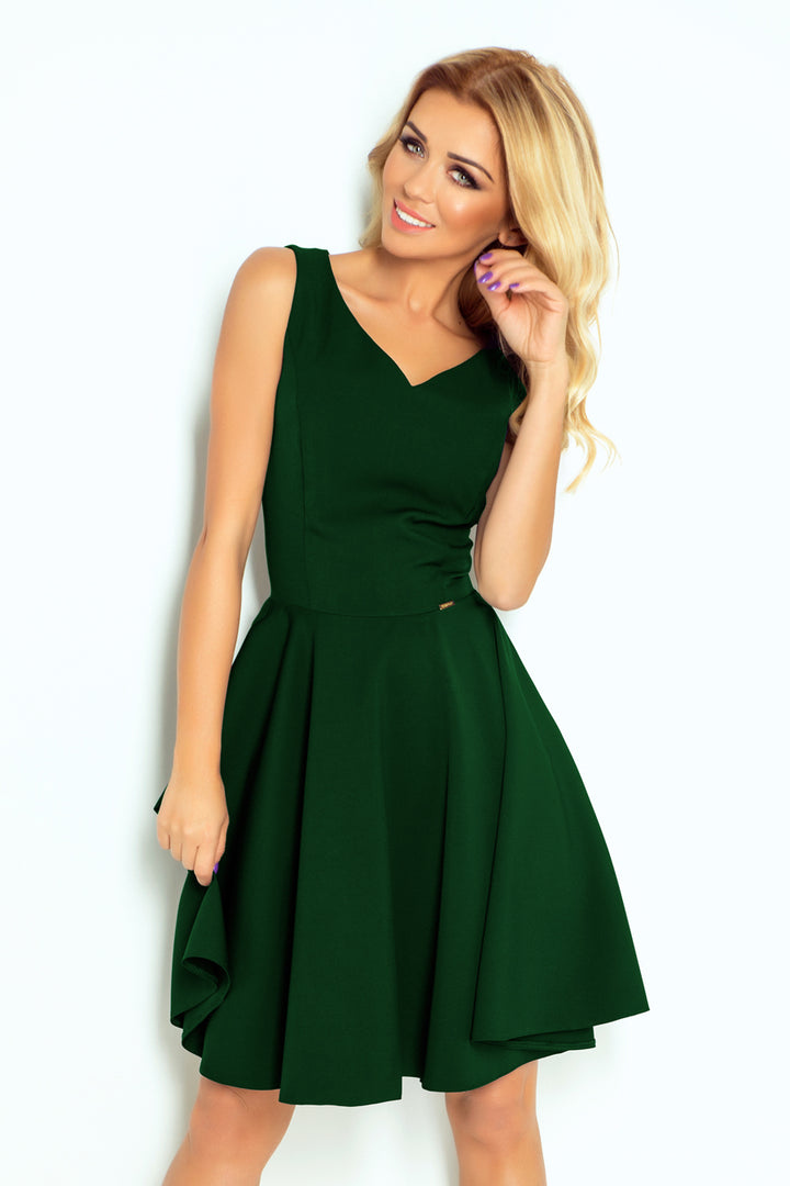 Flared dress - heart-shaped neckline - dark green