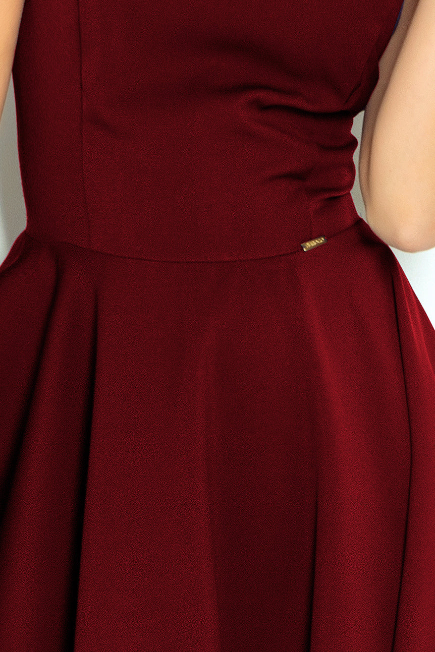 Flared dress - heart-shaped neckline - Burgundy color