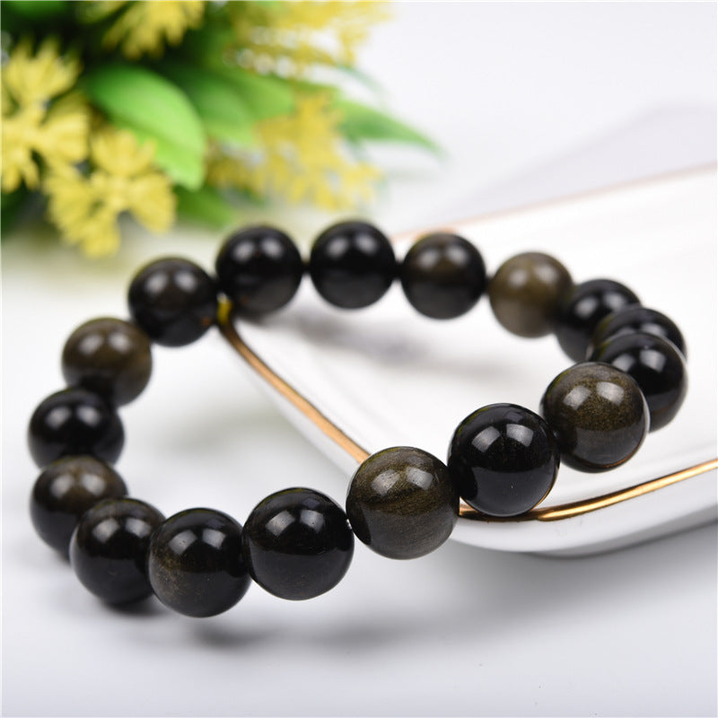Gold Obsidian Bracelet – Natural Crystal Beads