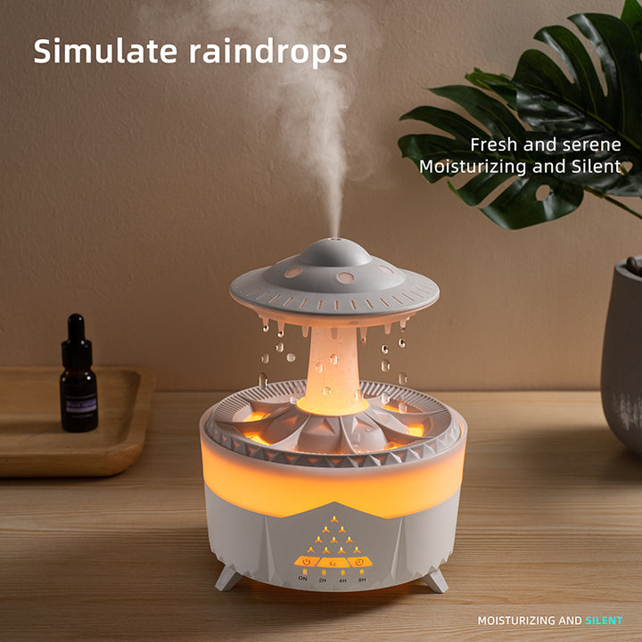 🌧️💧 UFO Raindrop Humidifier | 7-Color LED Aromatherapy Rain Diffuser ✨