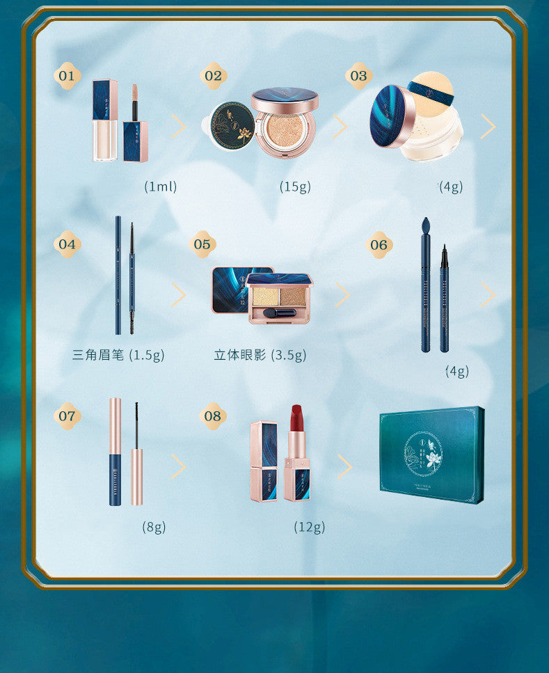 💄 8-Piece Lipstick & Cushion Foundation Makeup Gift Set – Hydrating Full Face Beauty Kit (Ivory) ✨