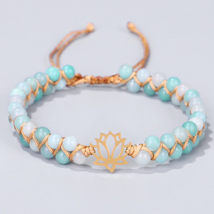 Handwoven Double Layer Natural Stone Bracelet – Yoga Om Lotus Design
