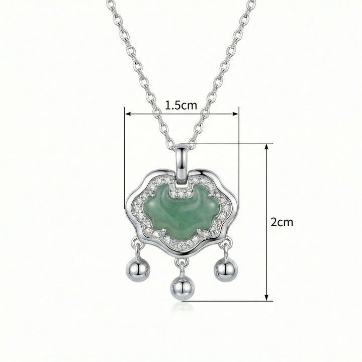 925 Sterling Silver Jade Padlock Necklace – Elegant Pendant with Crystals & Dainty Charms