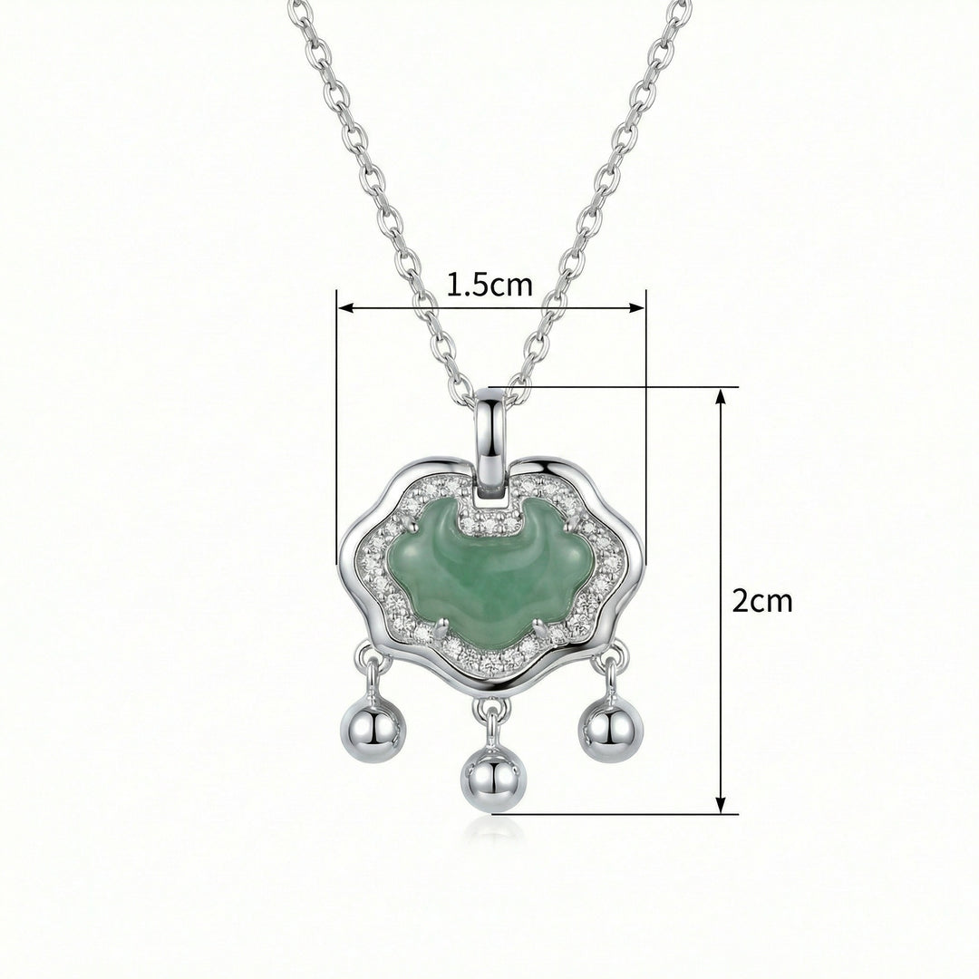 925 Sterling Silver Jade Padlock Necklace – Elegant Pendant with Crystals & Dainty Charms