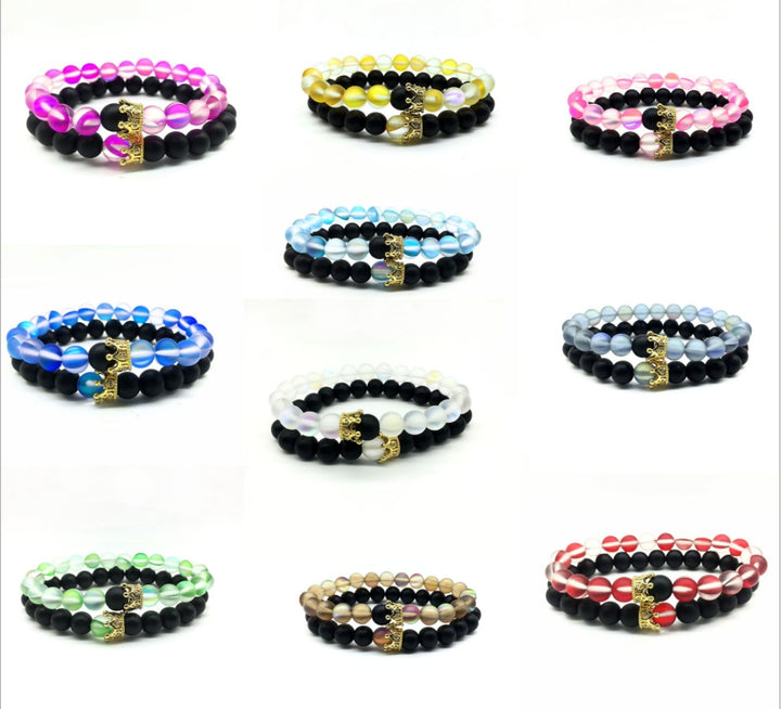 Crown Couple Glass Bead Bracelet