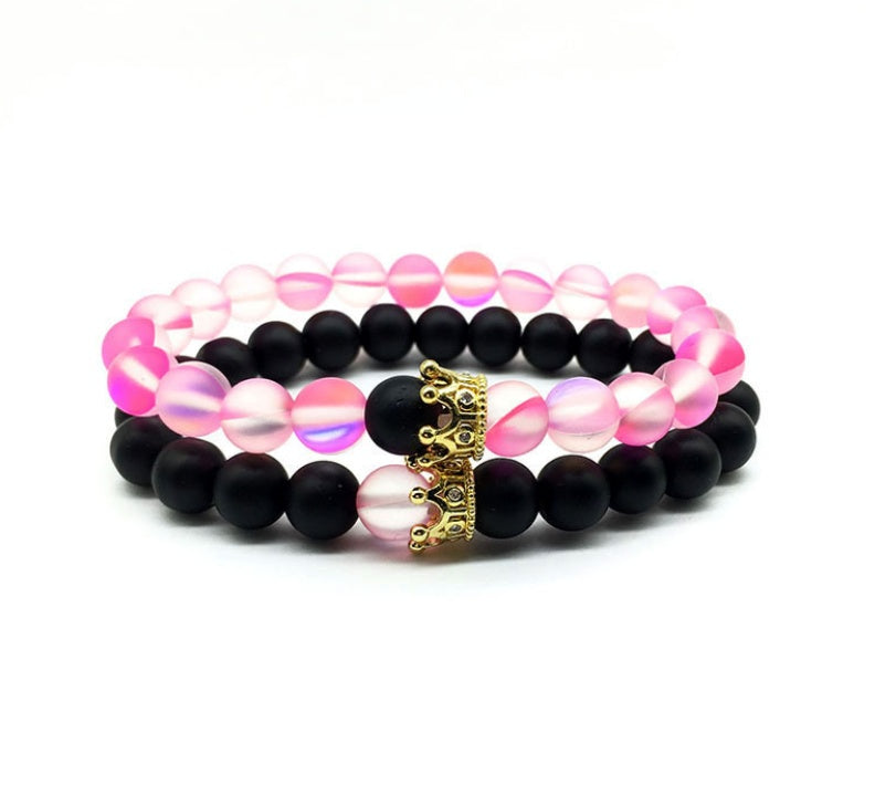 Crown Couple Glass Bead Bracelet