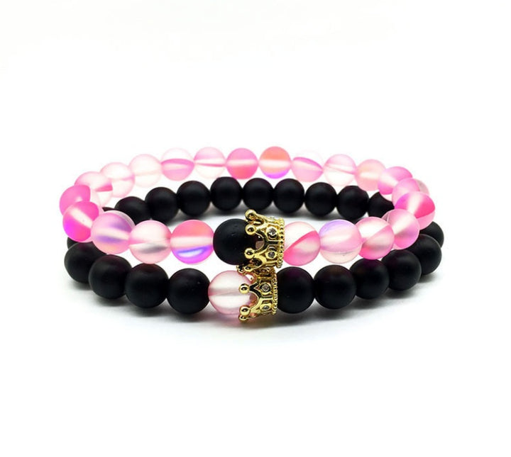 Crown Couple Glass Bead Bracelet