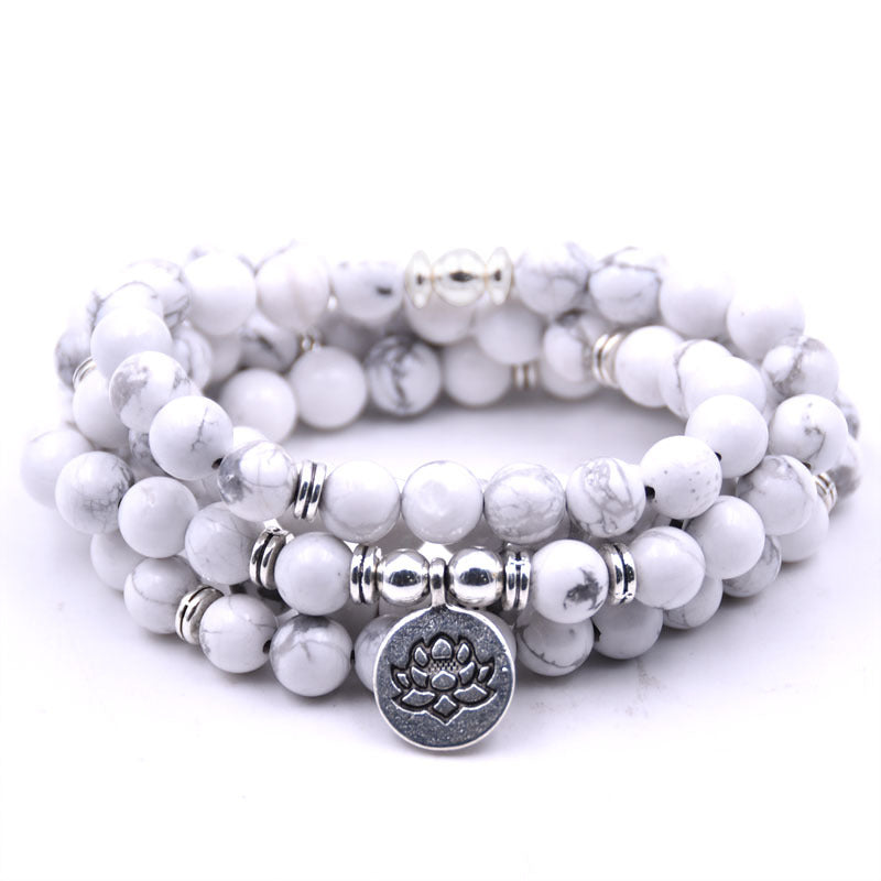 Silver Lotus Pendant Buddha Bead Bracelet – Spiritual Yoga Jewelry