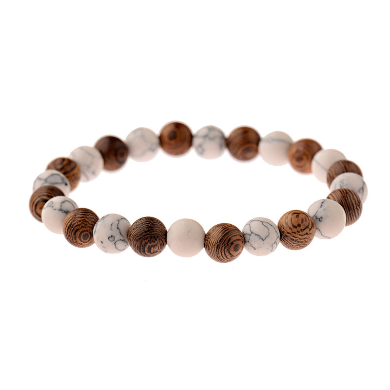 Vintage Wooden Bead Bracelet – Unisex Geometric Design