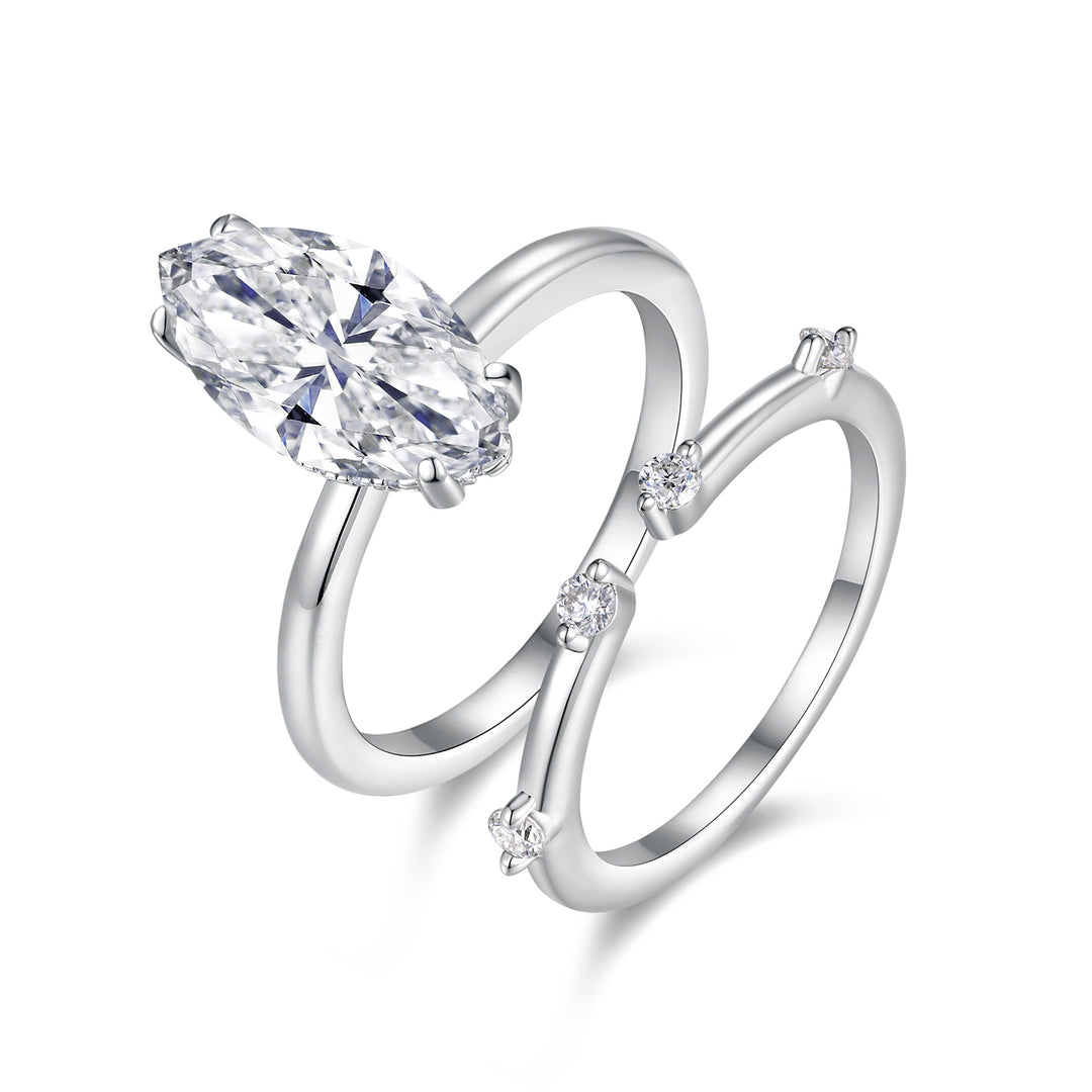 💍 Oval Double Moissanite Ring – Platinum-Plated S925 Silver (7×14 mm, 5g, Sizes 5–9) 💍