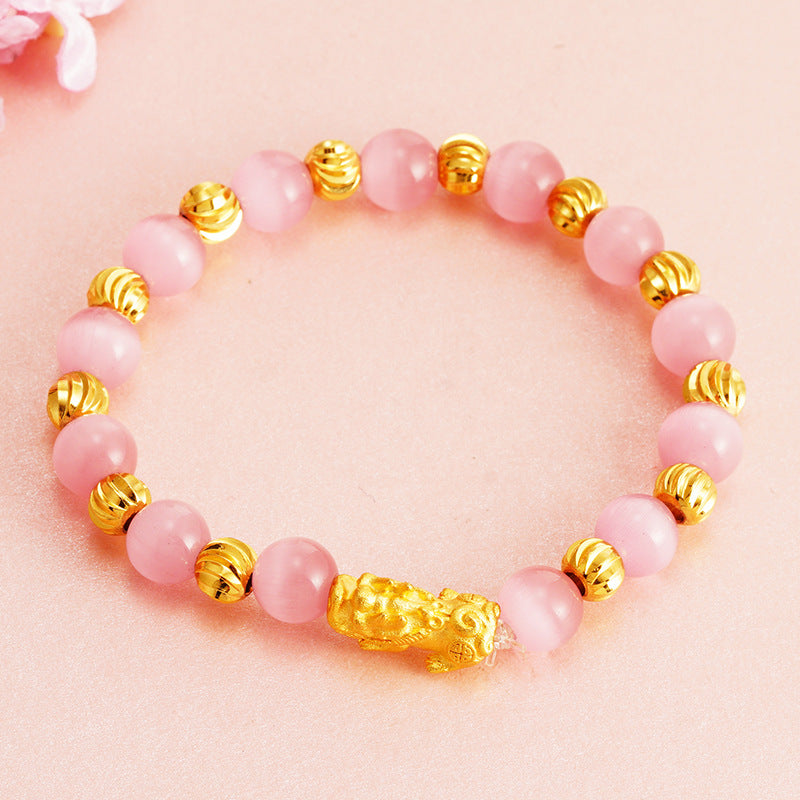 Imitation Garnet Beads Bracelet with Pixiu Charm