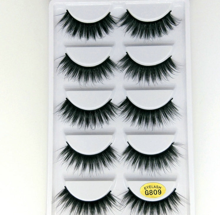 👁️✨ 3D Mink Hair False Eyelashes – Thick Volume 5 Pairs Cotton Stem Lash Set
