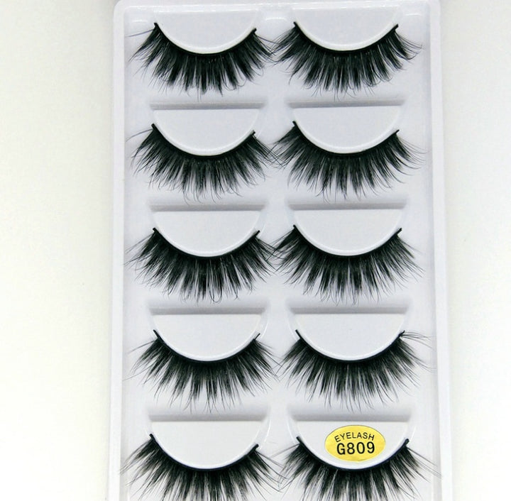 👁️✨ 3D Mink Hair False Eyelashes – Thick Volume 5 Pairs Cotton Stem Lash Set