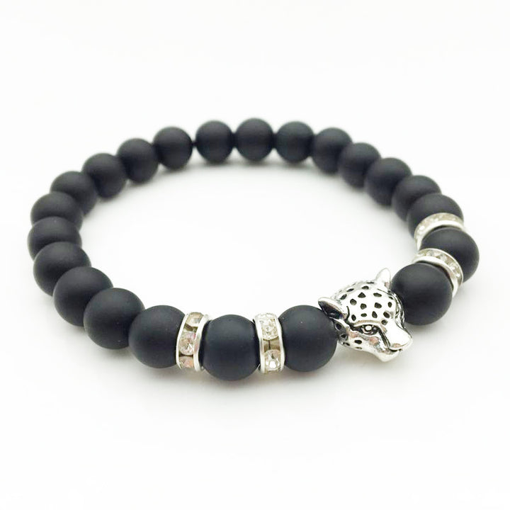 8mm Natural Lava Stone Leopard Head Bracelet for Men
