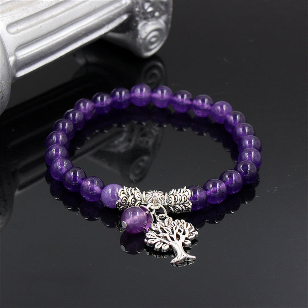 Natural Purple SPAR Hand Chain Tree Pendant Bracelet