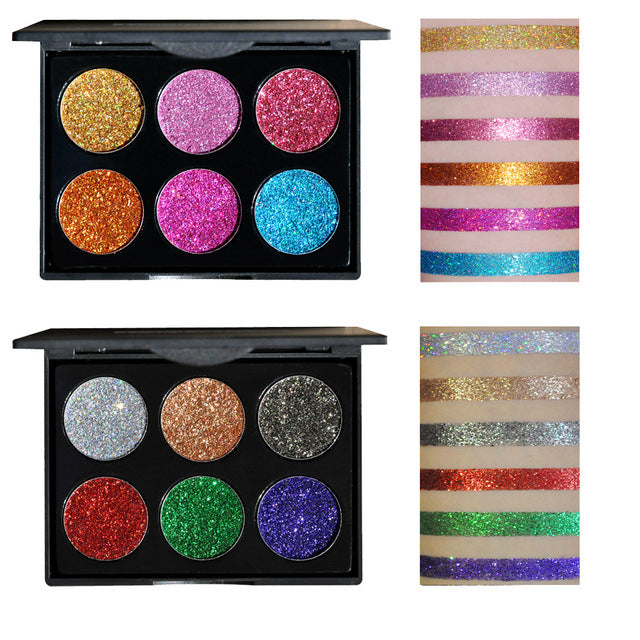 ✨ Sequin Eyeshadow Palette – 6 Color Glitter & Matte Travel Makeup Kit 💄