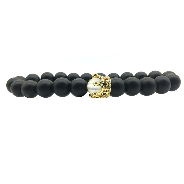 Crown Couple Glass Bead Bracelet