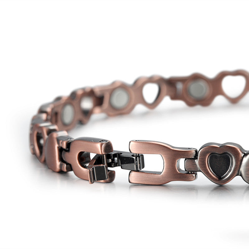 Red Copper Heart-Shaped Magnetic Bracelet for Women